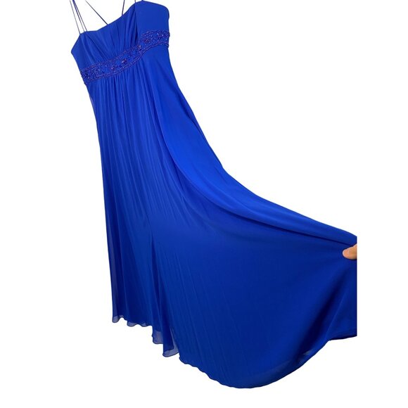David's Bridal Blue Chiffon Bead Empire Waist Spaghetti Strap Gown Size 16 7256 - Picture 1 of 8